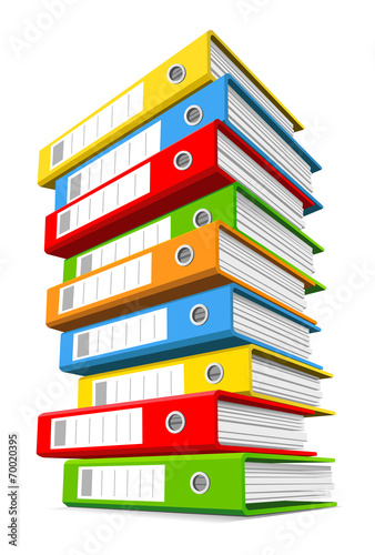 Big pile of colorful ring binders