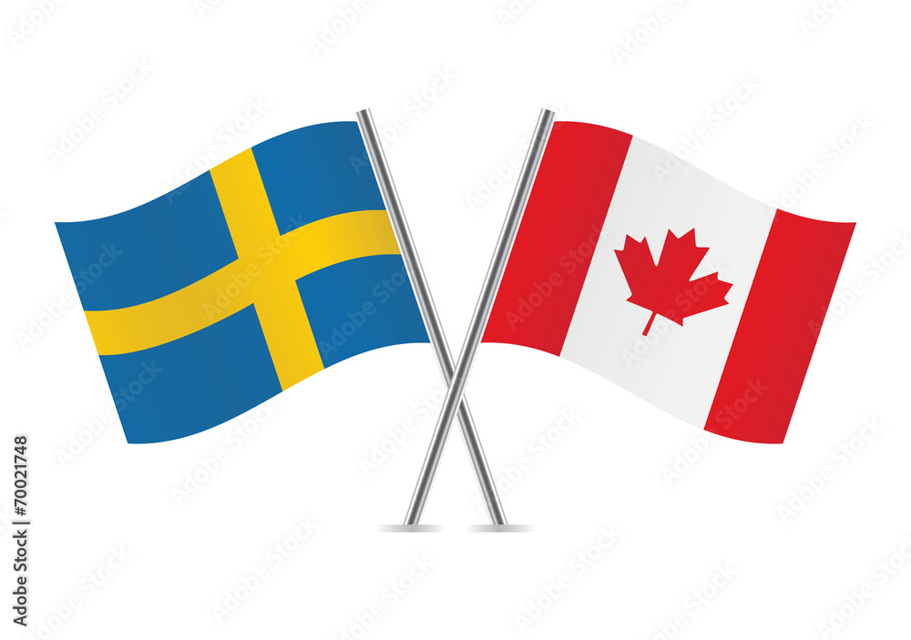Canadian and Swedish flags. Vector illustration.