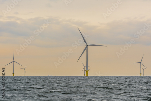 Offshore wind farm during sunset