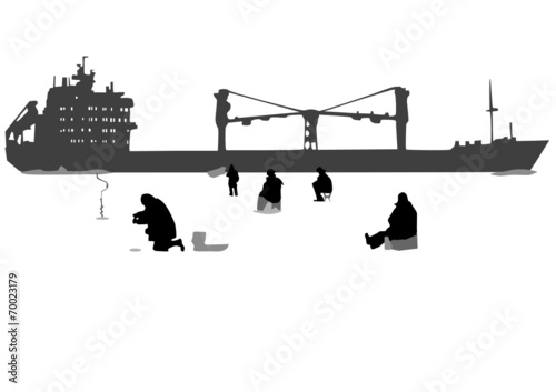 fishermen on the ice, the ship