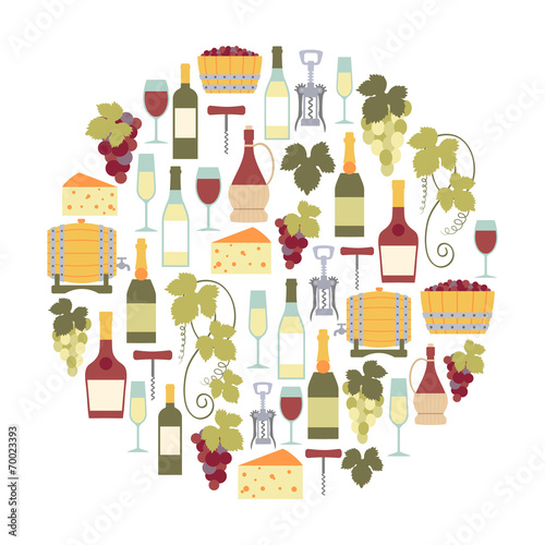 round design element with wine icons