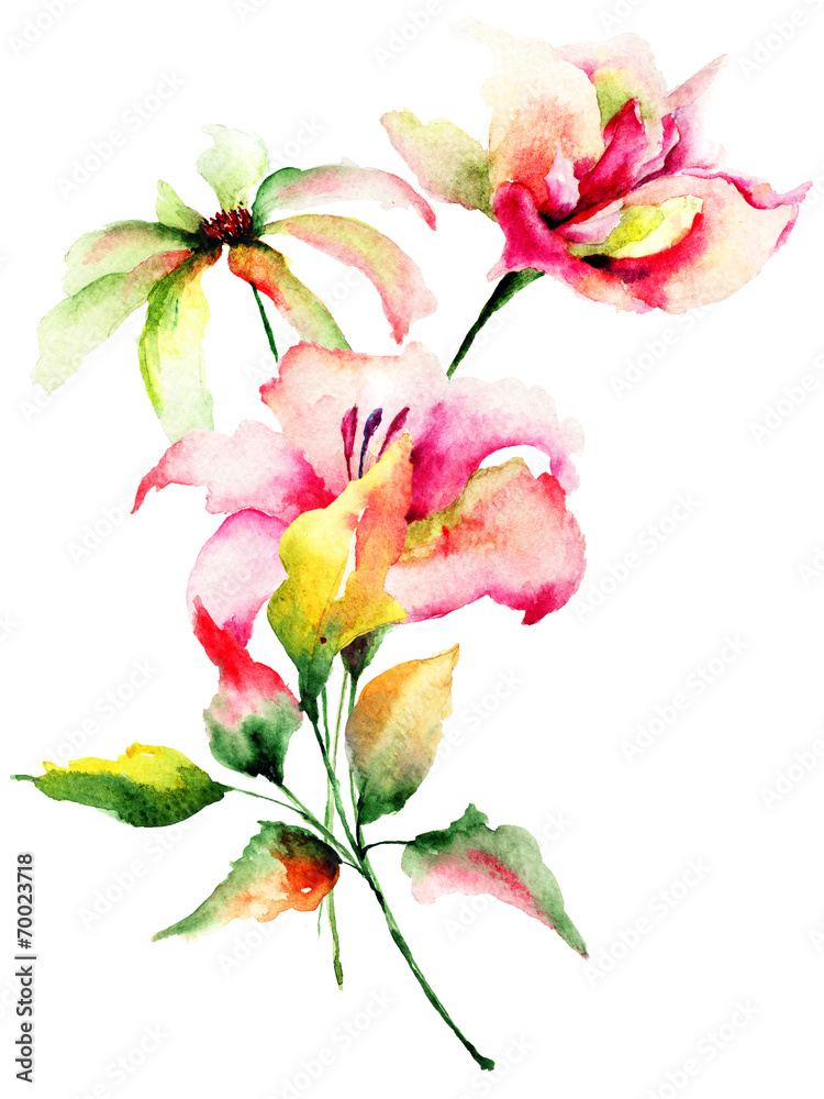 Obraz Dekoracyjne kwiaty LIly i rumianku