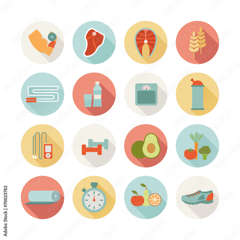 set of round healthy life icons