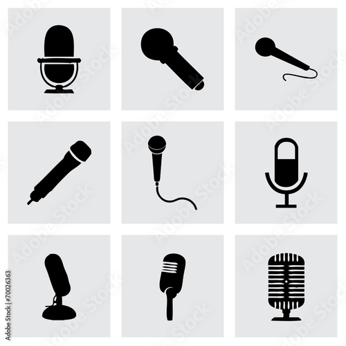 Vector black microphone icons set