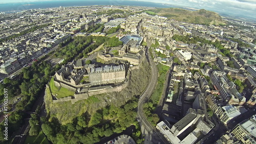 Camera flying over Edinbutgh near the castle.