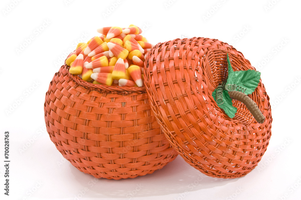 Orange Pumpkin Basket Full Of Candy Corn