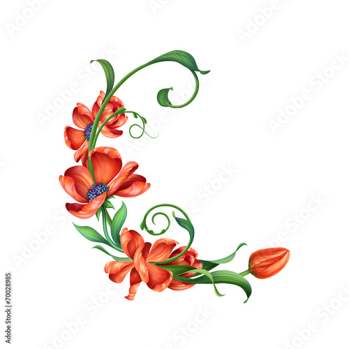 Fototapeta Naklejka Na Ścianę i Meble -  branch with red flowers, design element, illustration