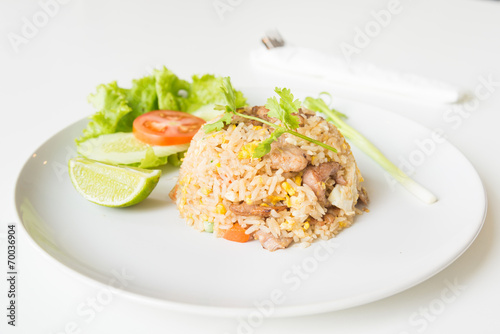 Pork fried rice with egg thai style.