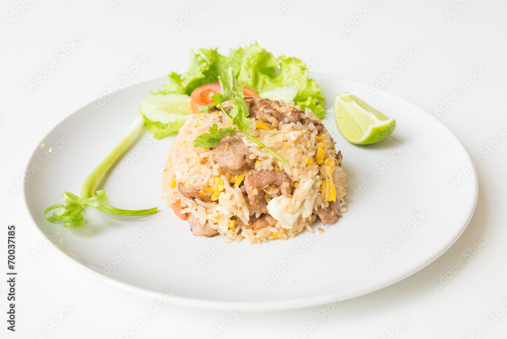 Pork fried rice with egg thai style.