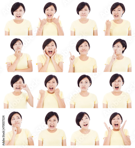 Canvas-taulu asian young woman making different facial expressions