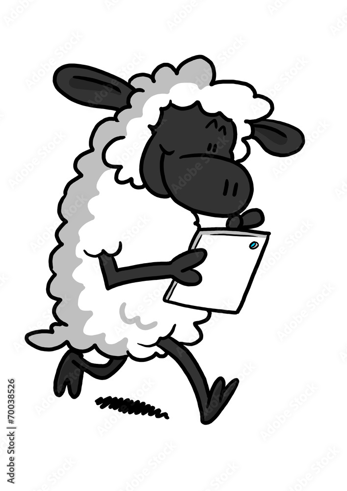 Obraz premium White Sheep Playing With A Tablet