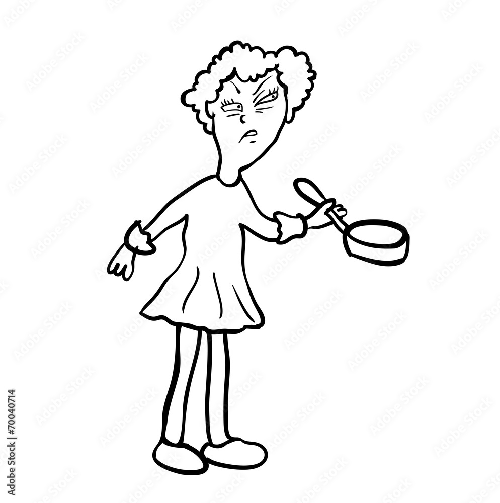 Dissatisfied woman with a frying pan, vector. Dissatisfied woman with a frying pan, vector.