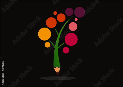 Pencil tree circle collours of leaf logo vector photo