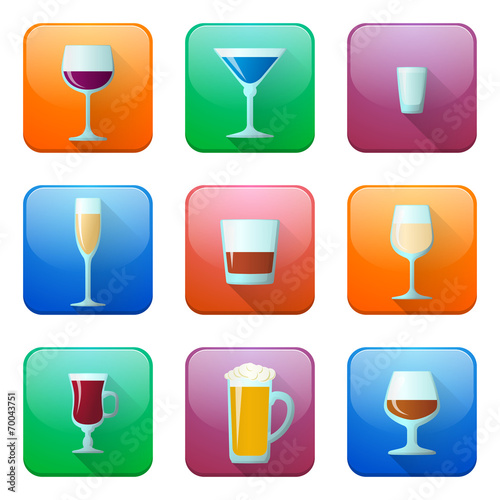 color vector glossy alcohol glasses icons set
