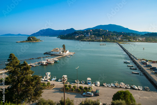 Mouse Island and the Vlacherna Monastery. Corfu Island, Greece