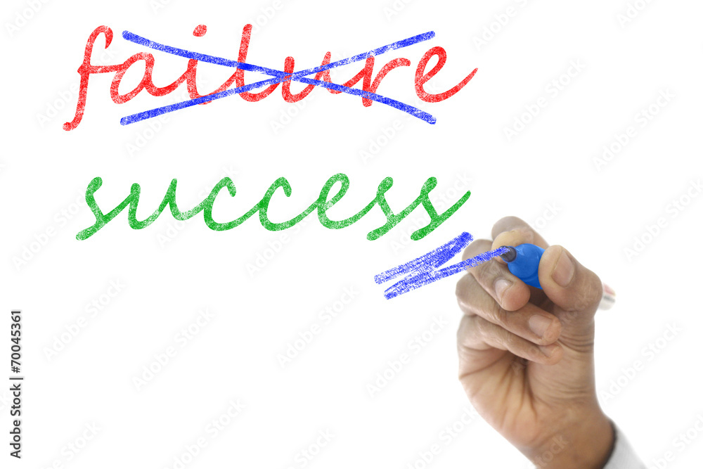 Fototapeta premium hand crossing out failure and writing success on transparent wip