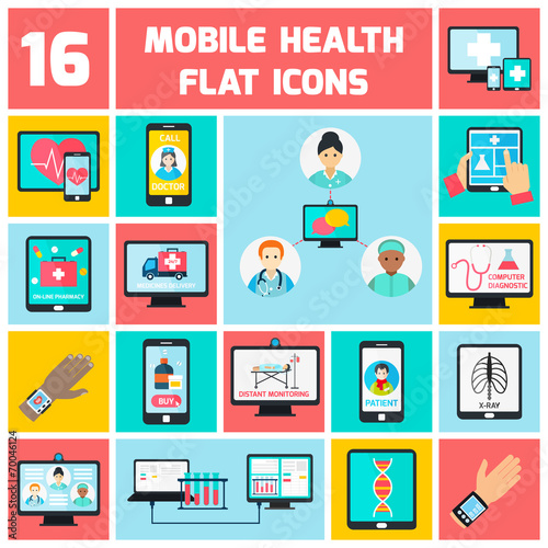 Mobile health icons set