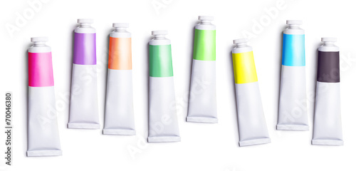 set of colored tubes with a paint