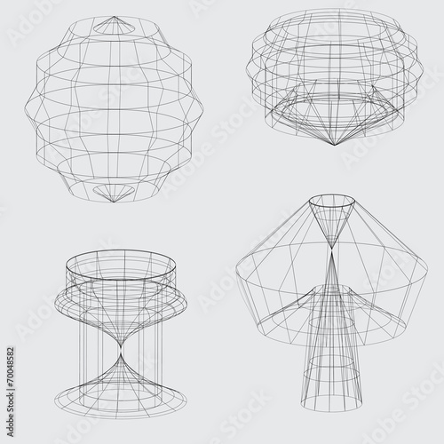 Wireframe of various shapes on grey background