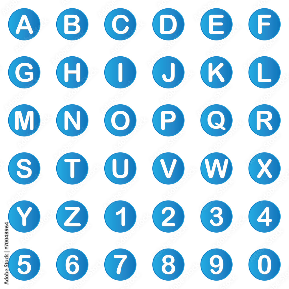 Illustrations of blue 3d alphabet with numbers Illustrations of blue 3d alphabet with numbers
