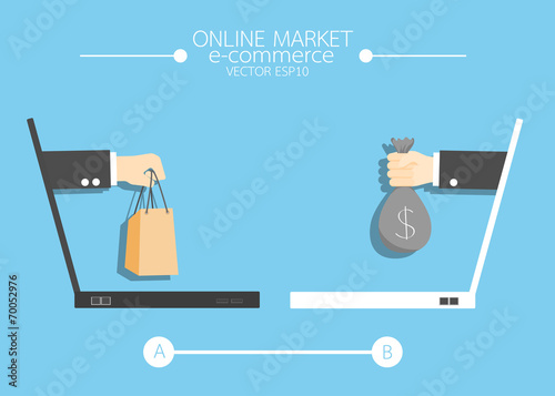 e-commerce Hand holding shopping online concept comes from scree