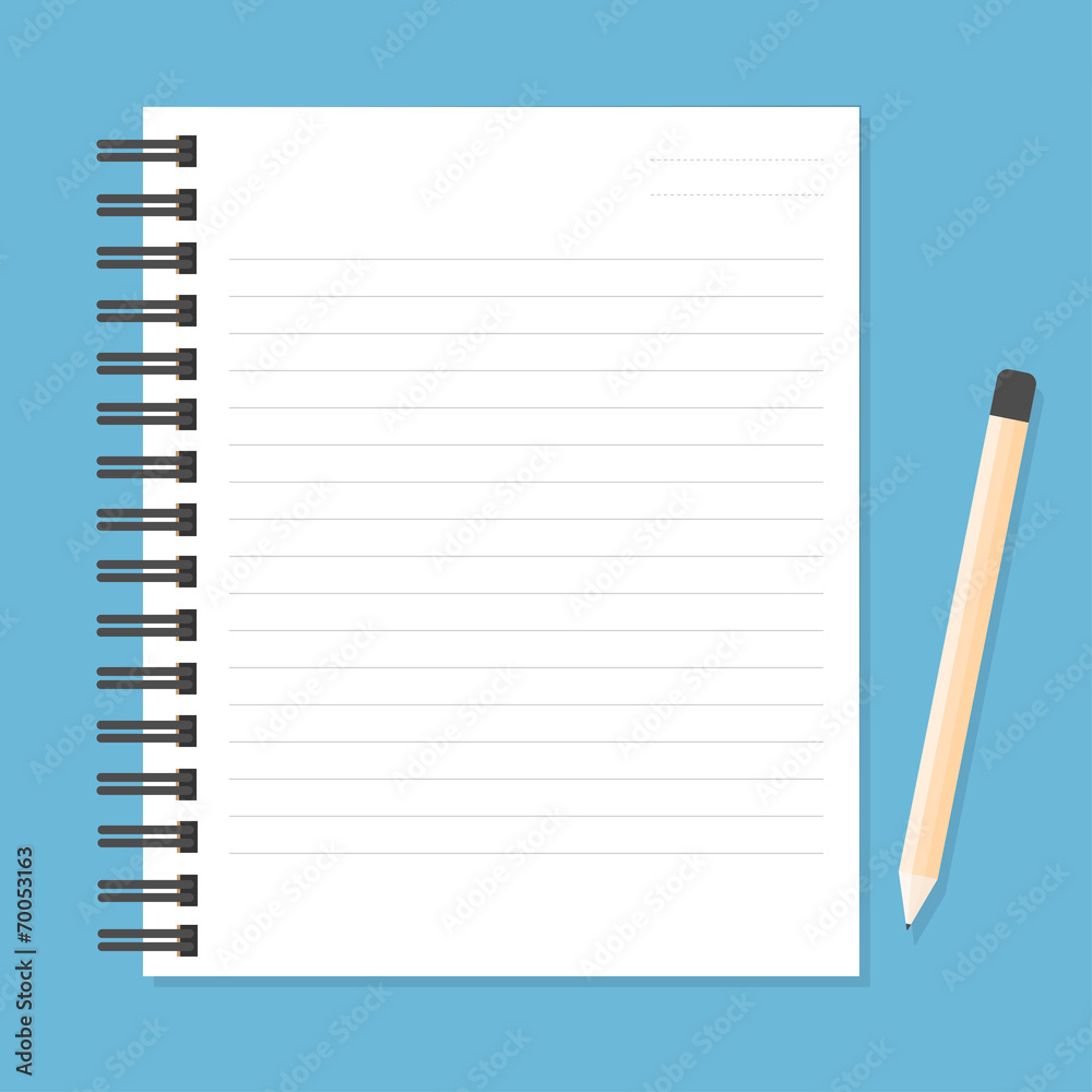 Obraz premium White notebook with lines can shred and pencil. vector illustrat