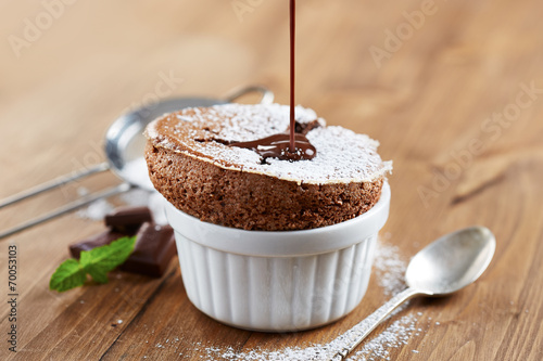Delicious individual chocolate souffle photo