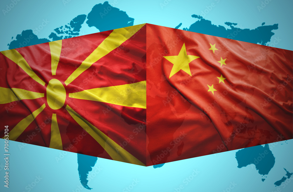 Waving Macedonian and Chinese flags