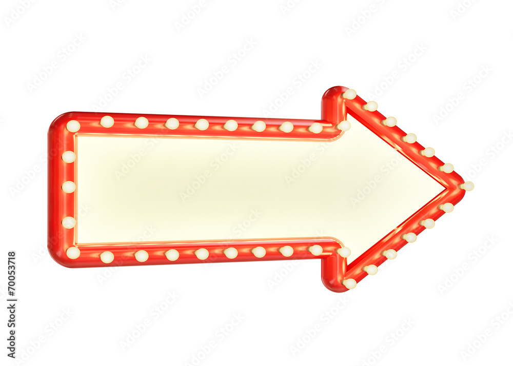 Obraz premium red marque arrow sign with blank space and light bulbs
