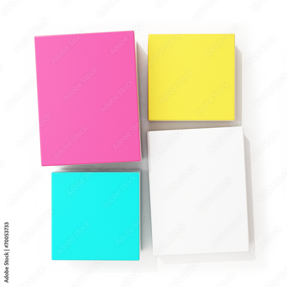 blank colorful boxes isolated on white background