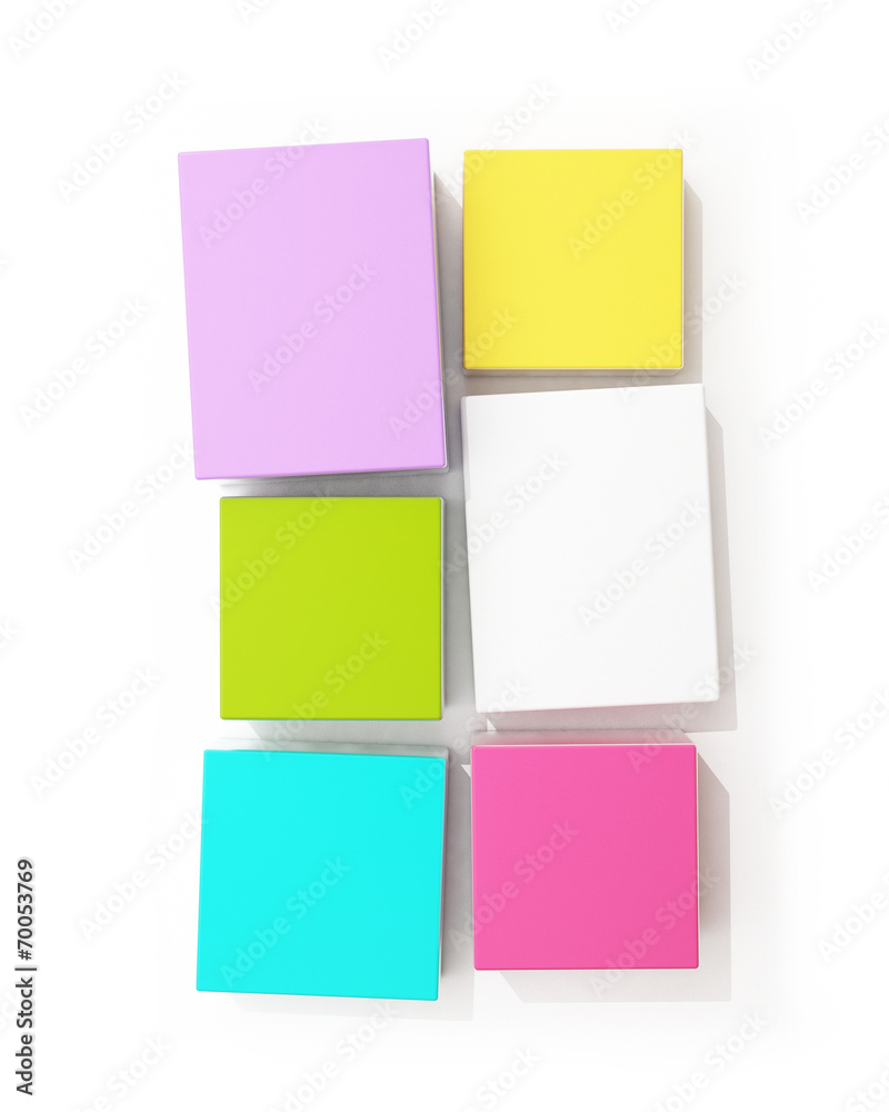 blank colorful boxes isolated on white background