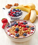 Healthy breakfast. Yogurt with granola and berries