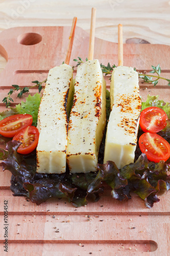 Brazilian grilled cheese snack queijo coalho, tomato, hydroponic photo