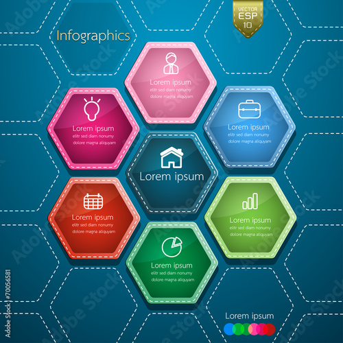 Business Infographics hexagon style design. Vector illustratio