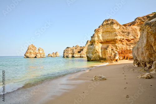 Praia do Camilo, Coast with cliffs and beach, Algarve Portugal