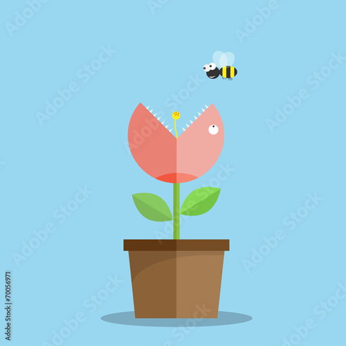 Plants are carnivorous, eating bees. concept vector illustration