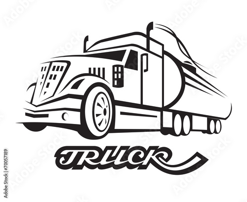 monochrome illustration of fuel truck with cistern