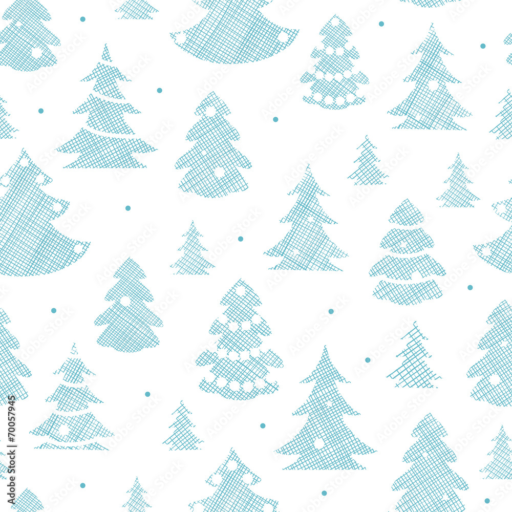 Blue decorated Christmas trees silhouettes textile seamless
