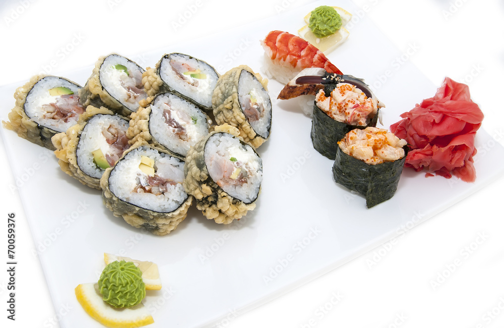 delicious seafood sushi at a Japanese restaurant delicious seafood sushi at a Japanese restaurant