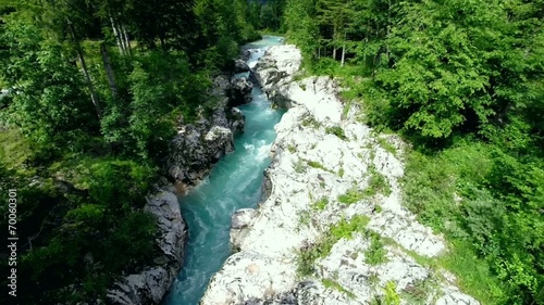flying over mountain river (soca, slovenia)