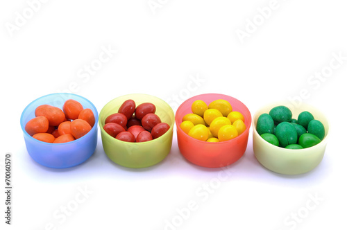 Various Color Of Chocolate Beans In Plastic Container 