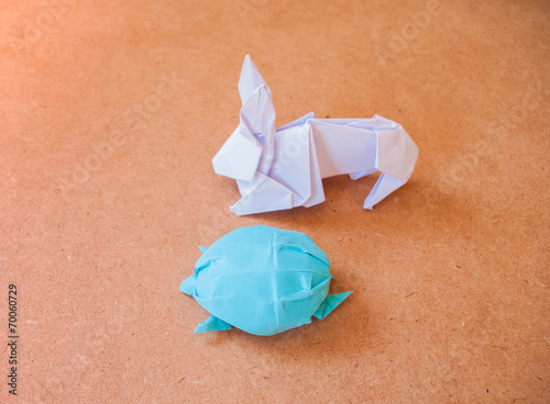  The Hare and The Tortoise make by paper. photo