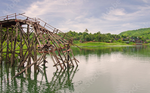 Longest wooden bridge it broken in Thailand photo