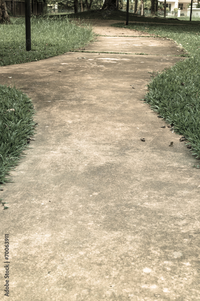 Obraz premium concrete walk way surrounded by green grasses