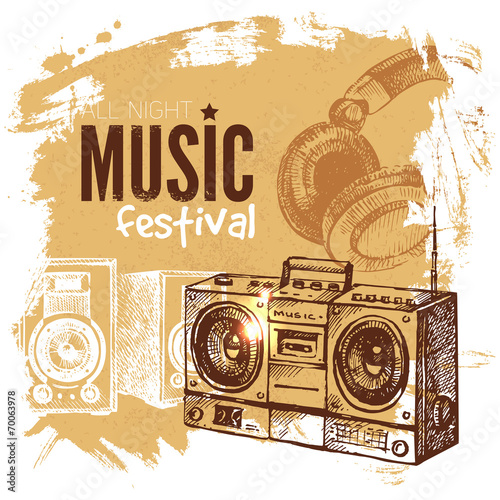 Music vintage background. Splash blob retro design.