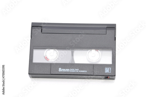 8mm Computer Tape Backup Data Cartridge Over White Background 