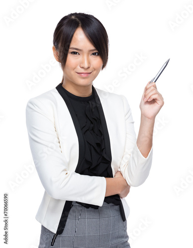 Asian businesswoman with pen up