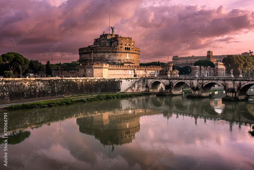 The Mausoleum of Hadrian, known as Castel Sant Angelo and the Sa