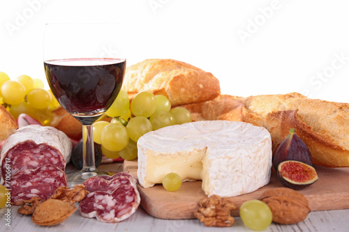 wine,cheese, sausage and bread