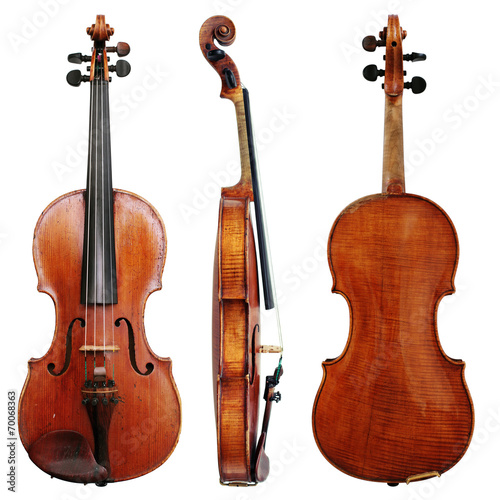 Photo Old Violin isolated on a white background in projections